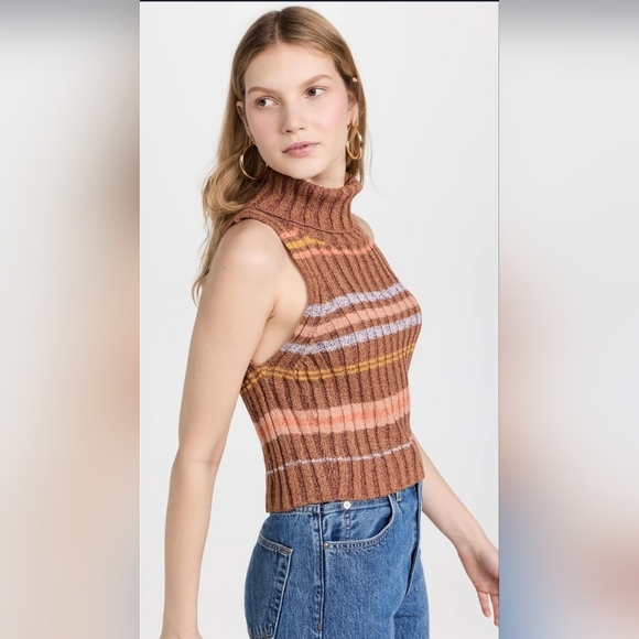 NWT Free People Ribbed Knit Cropped Turtleneck Sweater Tank Edith Vest Sz Large - Picture 12 of 16